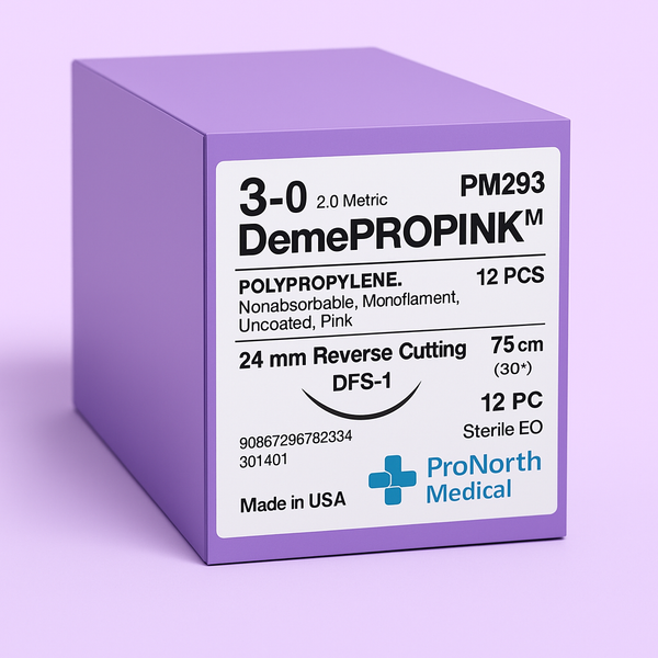 3-0 DEMEPROPINK™ USP 2.0 Metric 24MM 3/8 Circle – Polypropylene Monofilament Box Of 12 Pink Suture, 75cm
