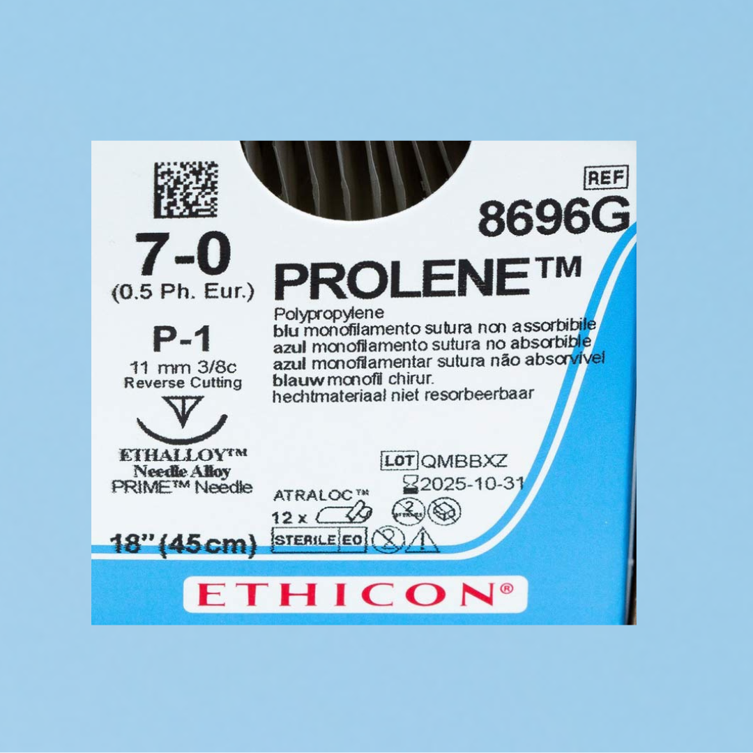 Suture Prolène bleue 7-0, 45 cm aiguille P-1 | 8696G