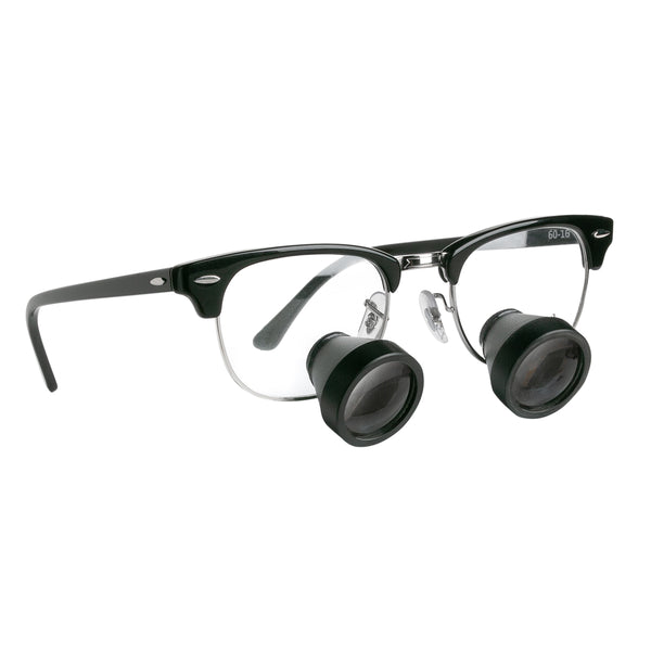 Custom dental and surgical loupe frame, Clubmaster style.