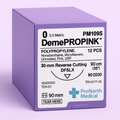 Box of size 0 DEMEPROPINK pink polypropylene non-absorbable suture, 90 cm, with a 30 mm 3/8-circle needle, reference PM109S, for veterinary use.