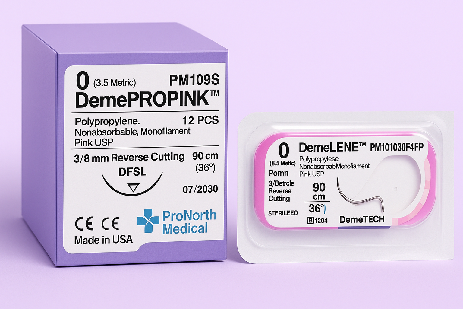 0 DEMEPROPINK™ Taille 30MM ; 3/8C – Suture en polypropylène rose, 90cm | PM109S