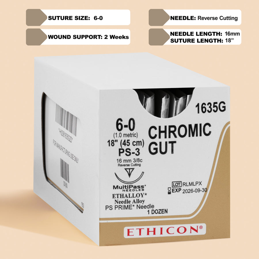 6-0 Chromic Gut Suture, 18" PS-3 Needle | 1635G