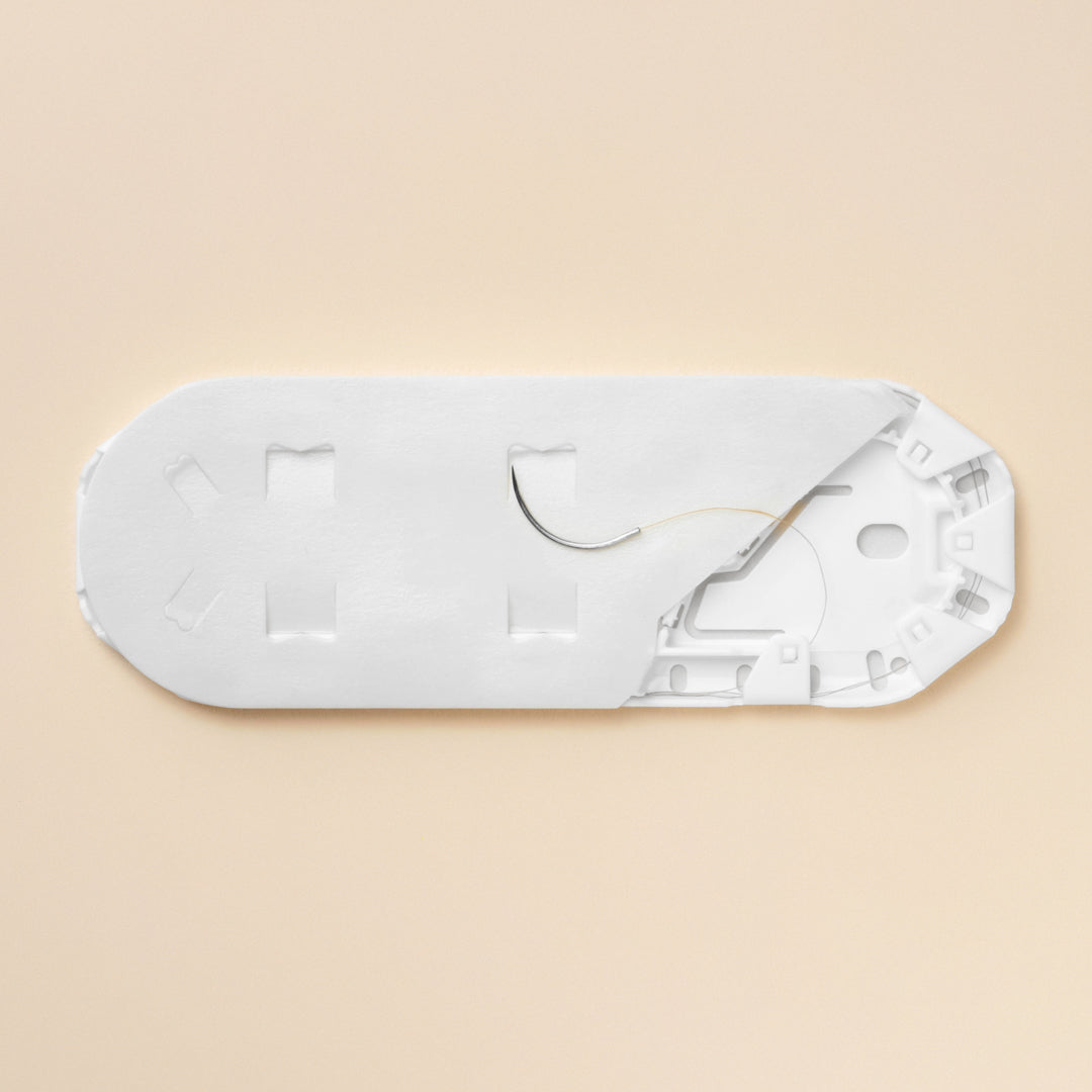Product label for ETHICON 6-0 CHROMIC GUT Sutures with code 1635G. The label outlines essential details like suture gauge, length, color, and needle type, against a background with the prominent ETHICON branding. It's indicated for use with a PS-3 reverse cutting needle, suitable for precise surgical applications.