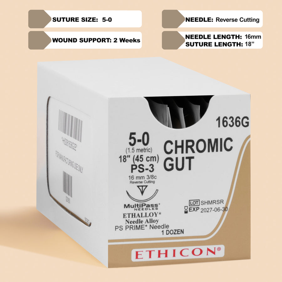 5-0 Chromic Gut Suture, 18" PS-3 Needle | 1636G