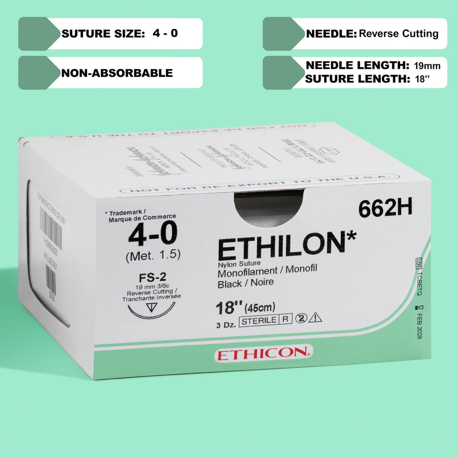 4-0 Ethilon Black Suture, 18" FS-2 Needle | 662H