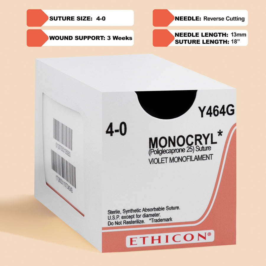 4-0 Monocryl Violet Suture, 18" P-3 Needle | Y464G