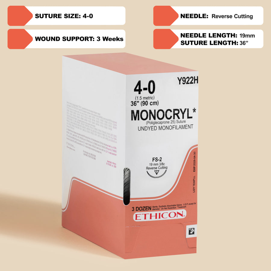 4-0 Monocryl Plus Violet Suture, 36" FS-2 Needle | MCP922H