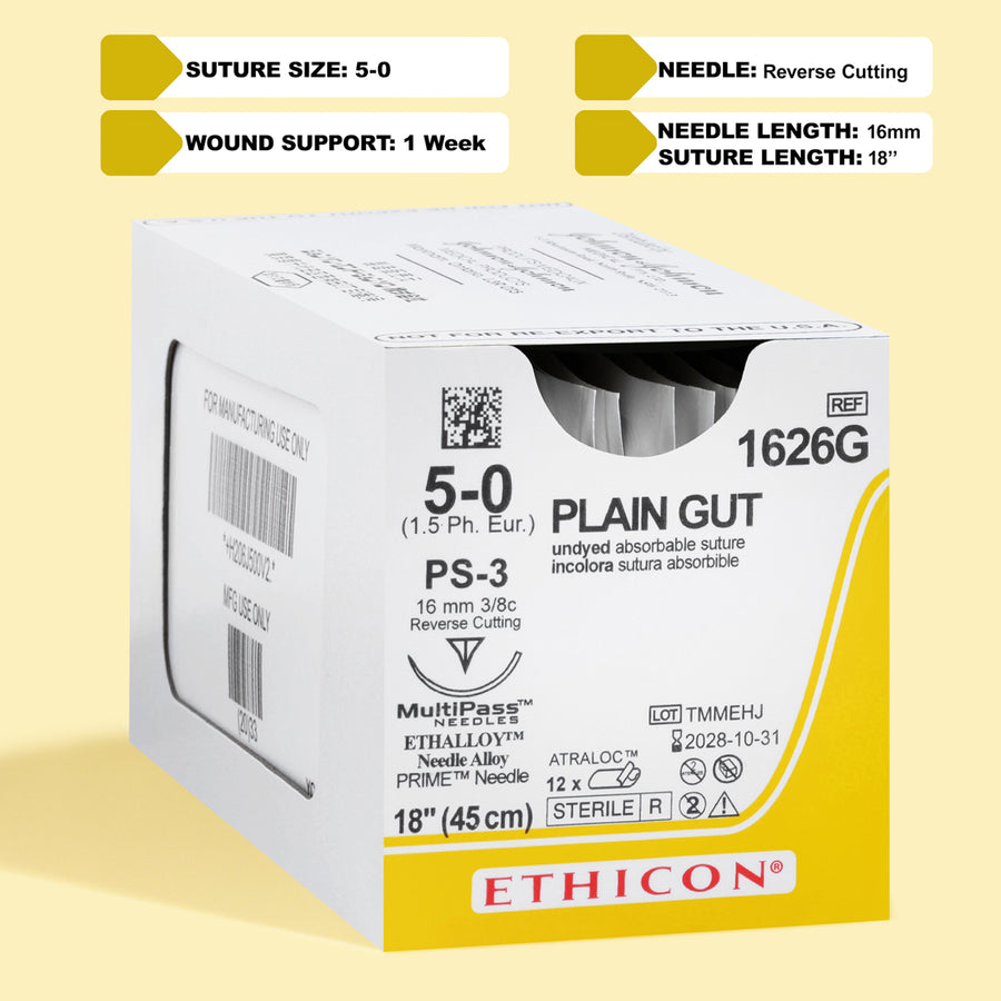 5-0 Plain Gut Suture, 18" PS-3 Needle | 1626G