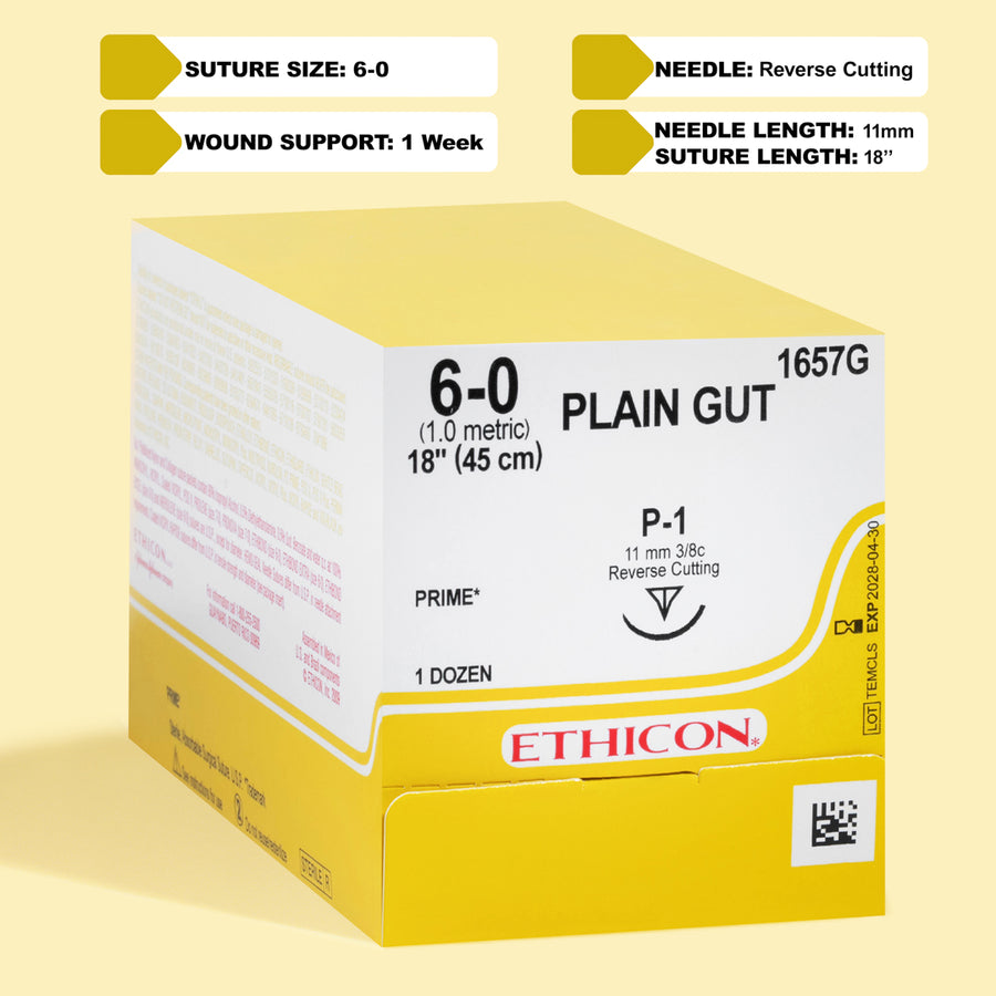 6-0 Plain Gut Suture, 18" P-1 Needle | 1657G