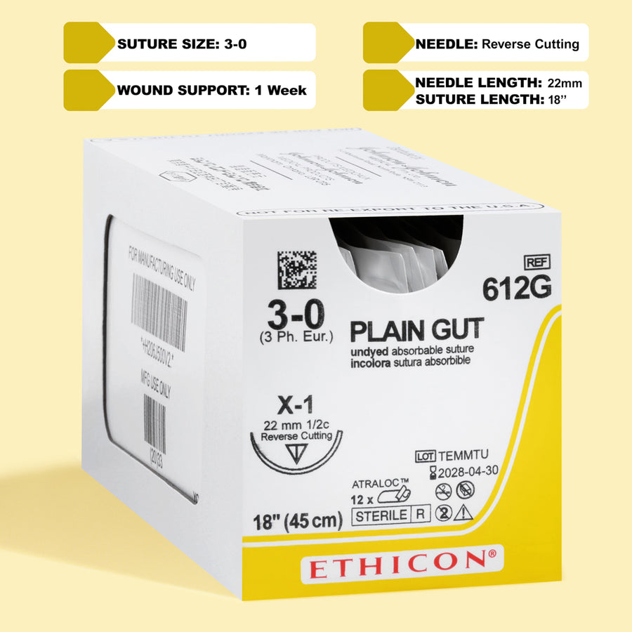 3-0 Plain Gut Undyed Suture, 18" X-1 Needle | 612G