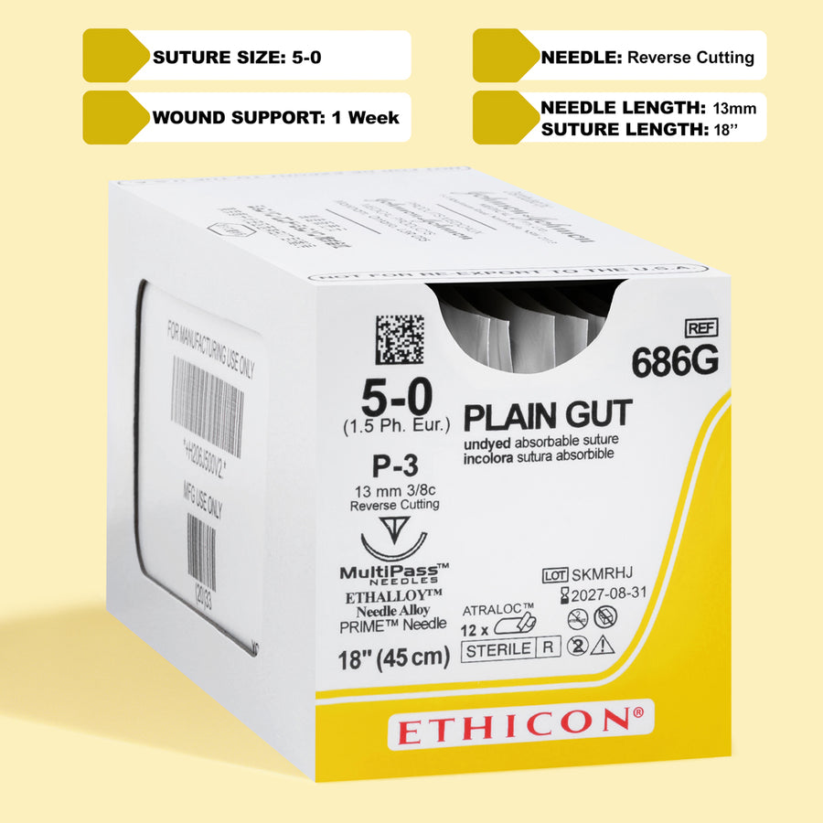 5-0 Plain Gut Suture, 18" P-3 Needle | 686G