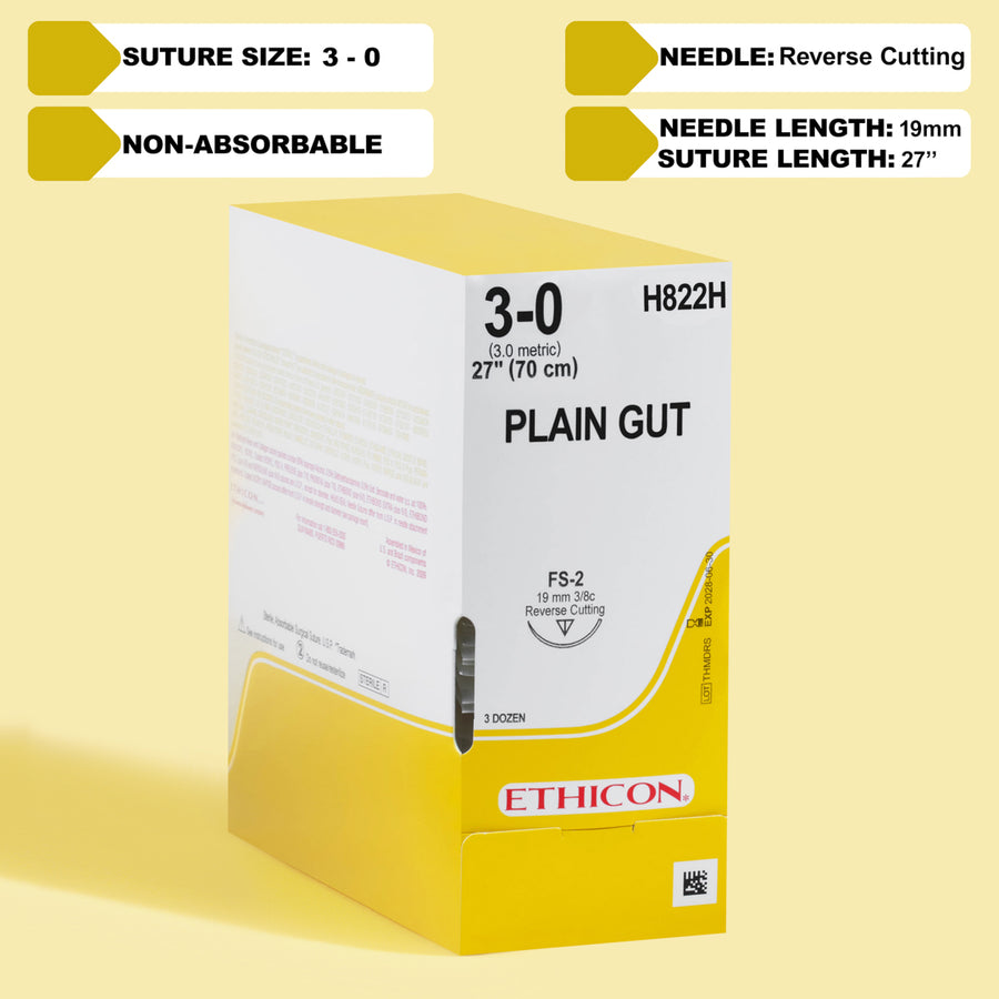 3-0 Plain Gut Suture, 27" FS-2 Needle | H822H