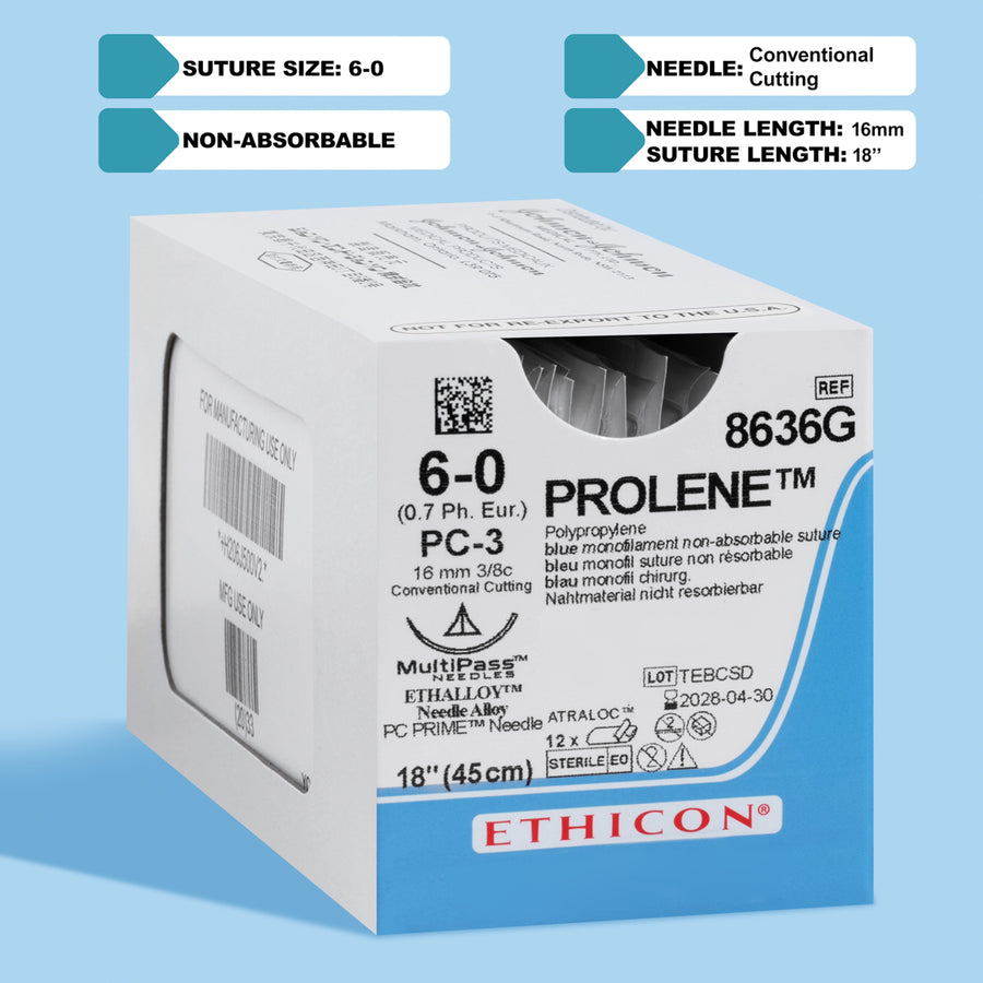 6-0 Prolene Blue Suture, 18" PC-3 Needle | 8636G
