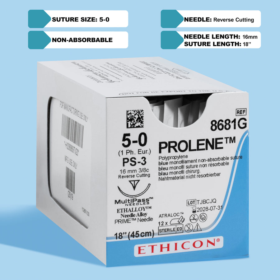 5-0 Prolene Blue Suture, PS-3 Needle | 8681G