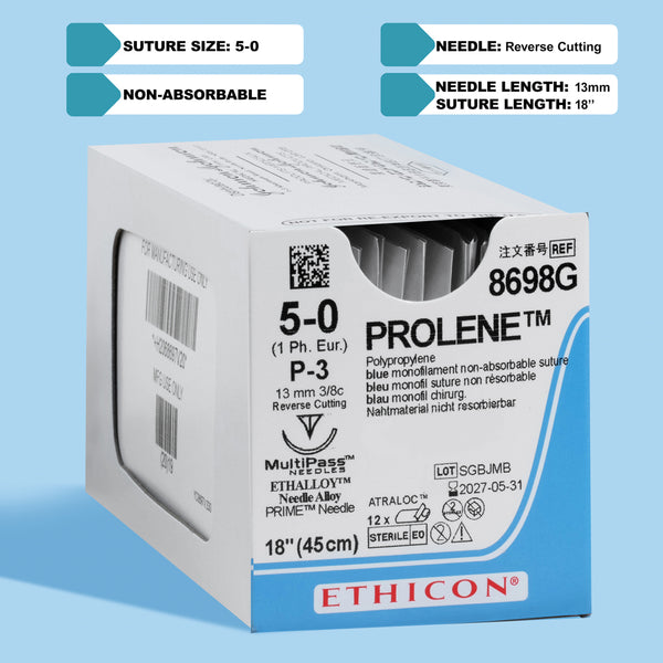 5-0 Prolene Blue Suture, 18" P-3 Needle | 8698G