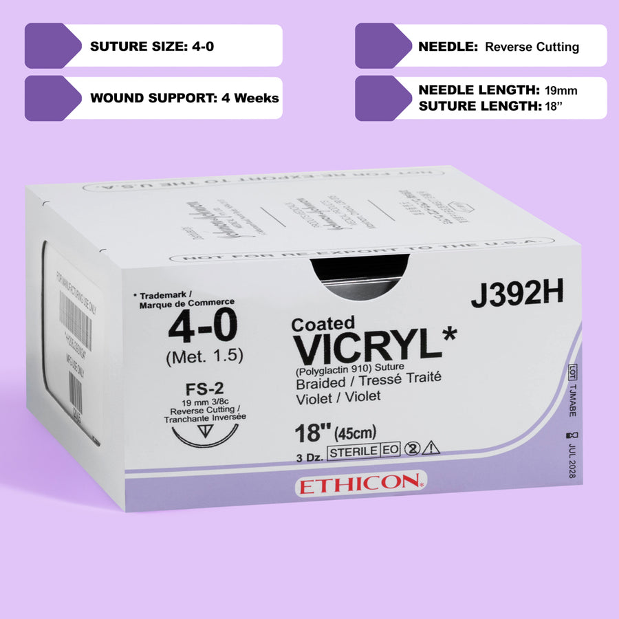 4-0 Vicryl Plus Violet Suture, 18" FS-2 Needle | VCP392H