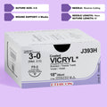 COATED VICRYL® 4-0 Violet Sutures, model J392H, featuring medium-gauge, violet-colored threads linked to a 19mm FS-2 reverse cutting needle. Designed for a wide range of surgical applications needing precise tissue approximation and minimal scarring, this package of 36 sutures meets the high demands of healthcare professionals