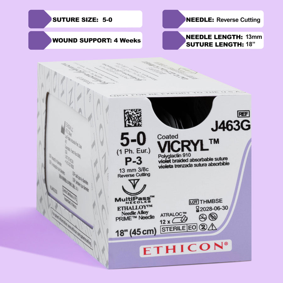 5-0 Vicryl Plus Violet Suture, 18" P-3 Needle | VCP463G