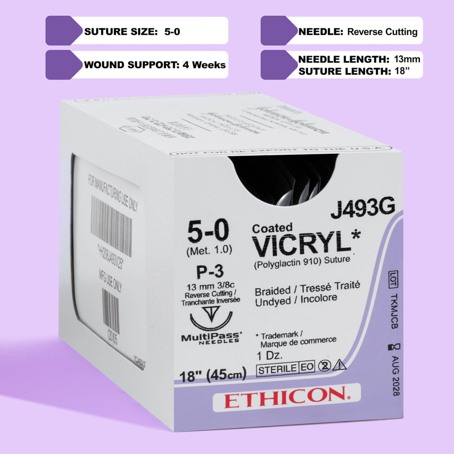 5-0 Vicryl Braided Undyed Suture, 18" P-3 Needle | VCP493G