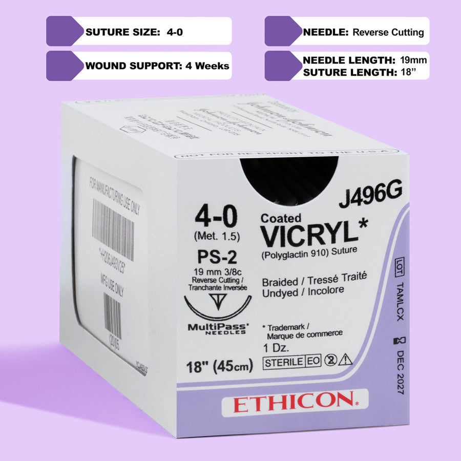 4-0 Vicryl Plus Braided Undyed Suture, 18" PS-2 Needle | VCP496G