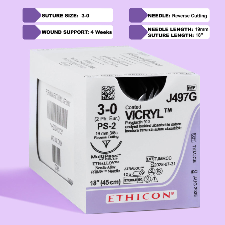 3-0 Vicryl Plus Undyed Suture, 18" PS-2 Needle | VCP497G