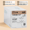  Box of 4-0 Chromic Gut sutures with a C-6 reverse cutting needle, model 559B, highlighting the two-week wound support capability and featuring a QR code for quick scanning. The sterile packaging ensures safety and reliability for surgical procedures.