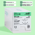 Box of 3-0 Nylon Black sutures with a C-7 reverse cutting needle, model 925B, indicating a non-absorbable suture material designed for permanent tissue approximation. The packaging features a QR code for easy product identification and underscores the suture's suitability for a wide range of surgical applications.