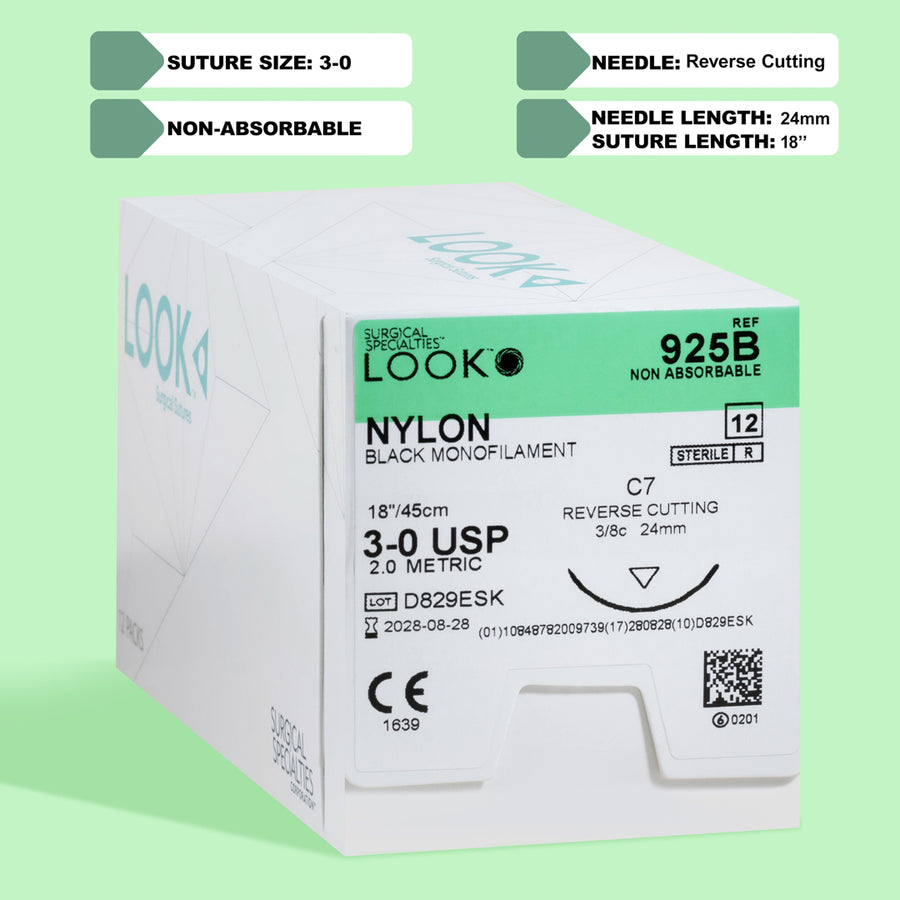 3-0 Nylon Black Suture, 18" C-7 Needle | 925B