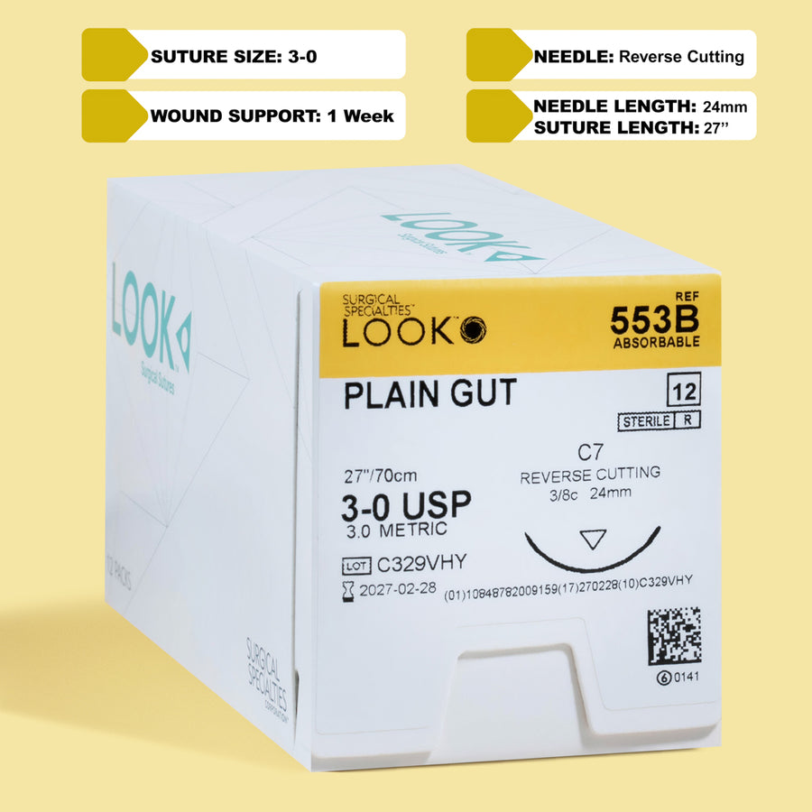 3-0 Plain Gut Suture, 27" C-7 Needle | 553B