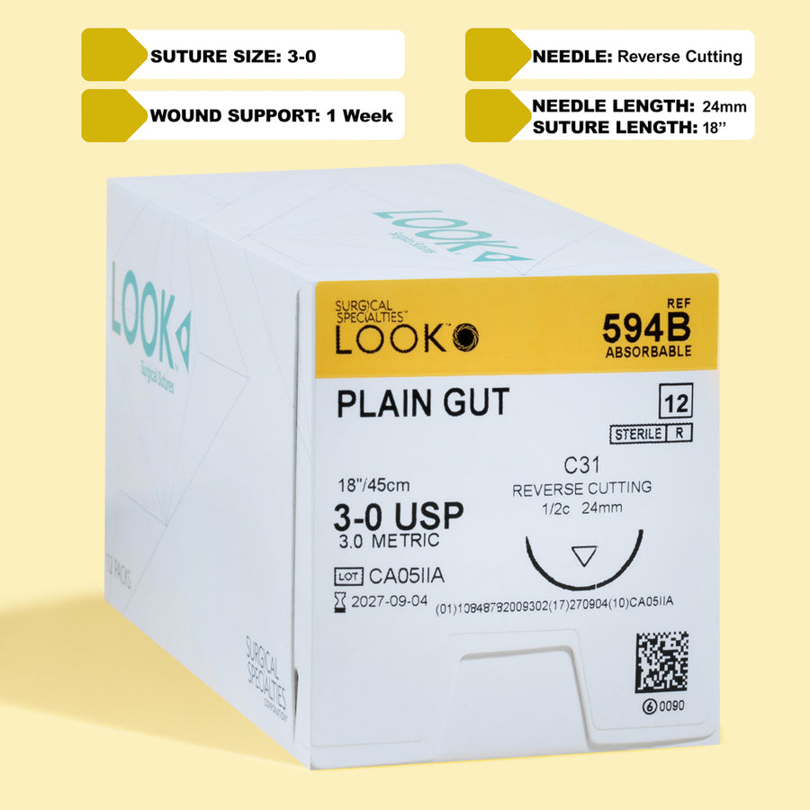 3-0 Plain Gut Suture, 18" C-31 Needle | 594B