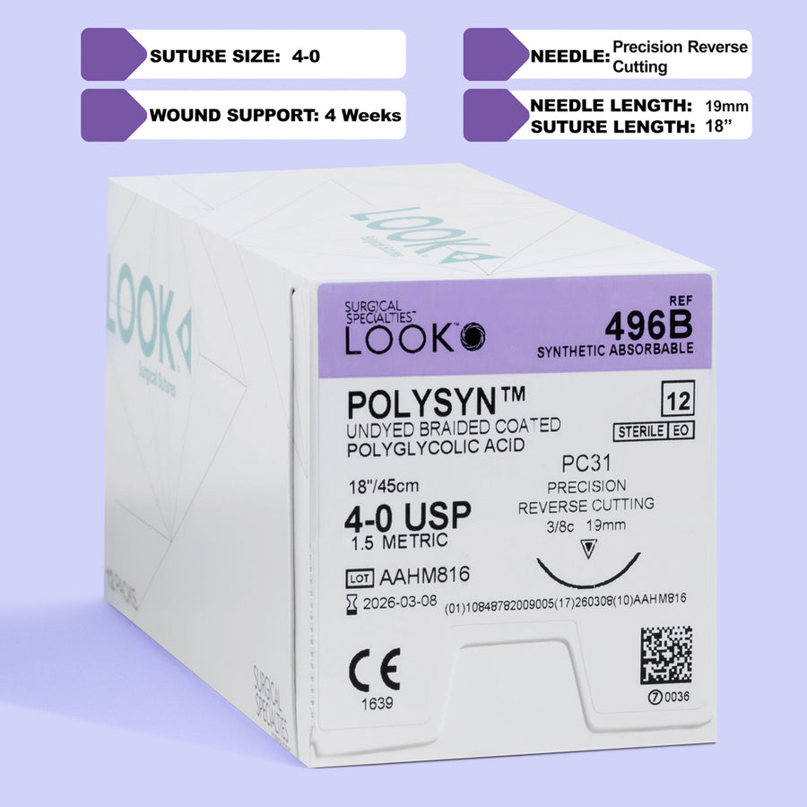 4-0 Polysyn Undyed Suture, 18" PC-31 Needle | 496B