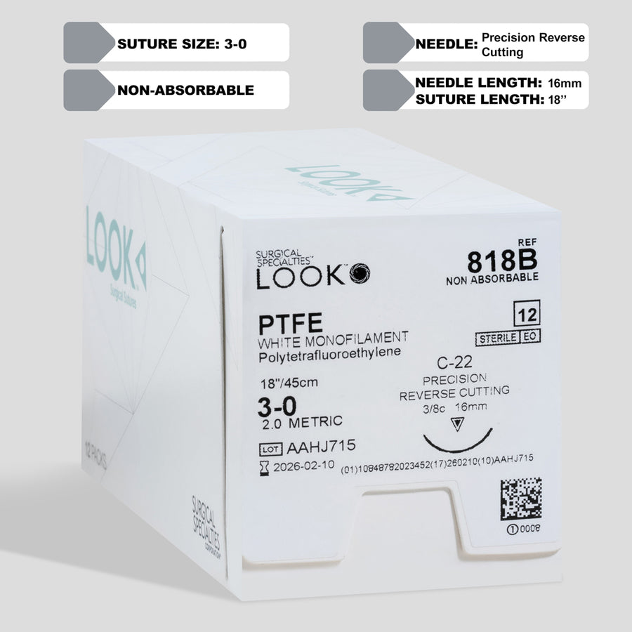 3-0 PTFE Suture, 18" C-22 Needle | 818B