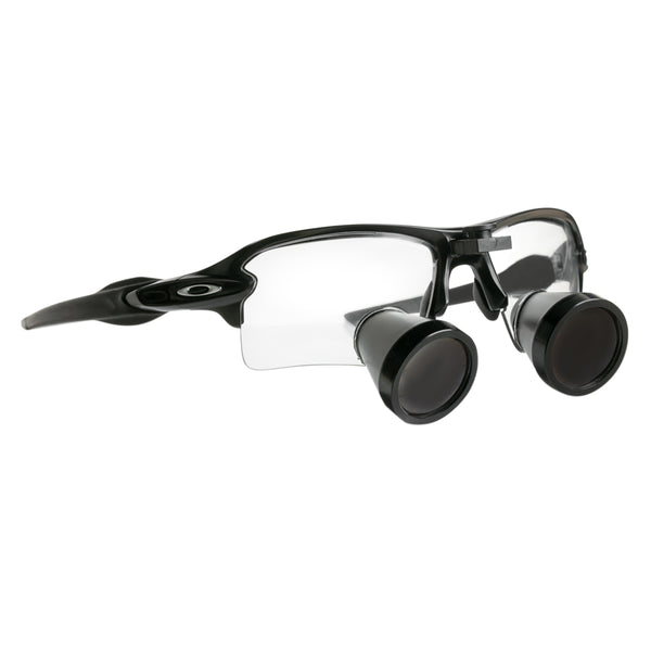 Custom dental and surgical loupe frame, sport-wrap style.