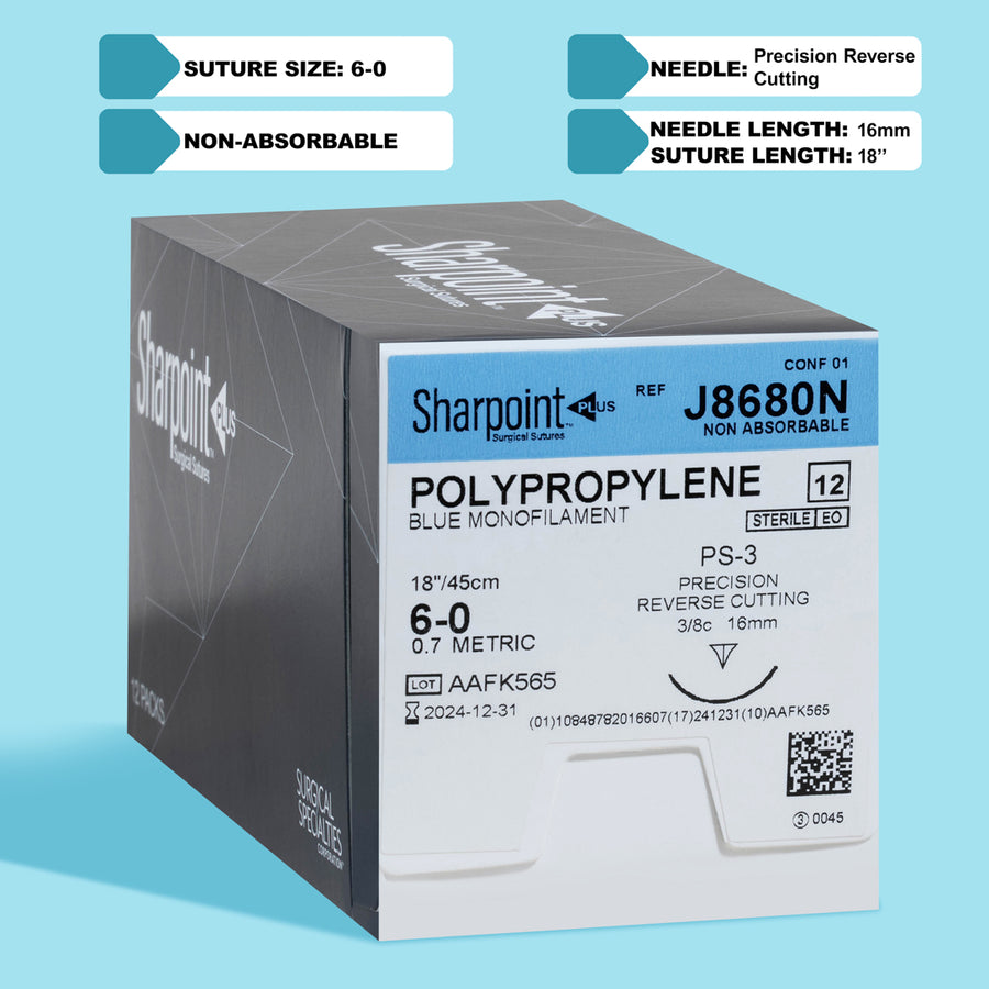 6-0 Polypropylene Blue Suture, 18" PS-3 Needle | J8680N