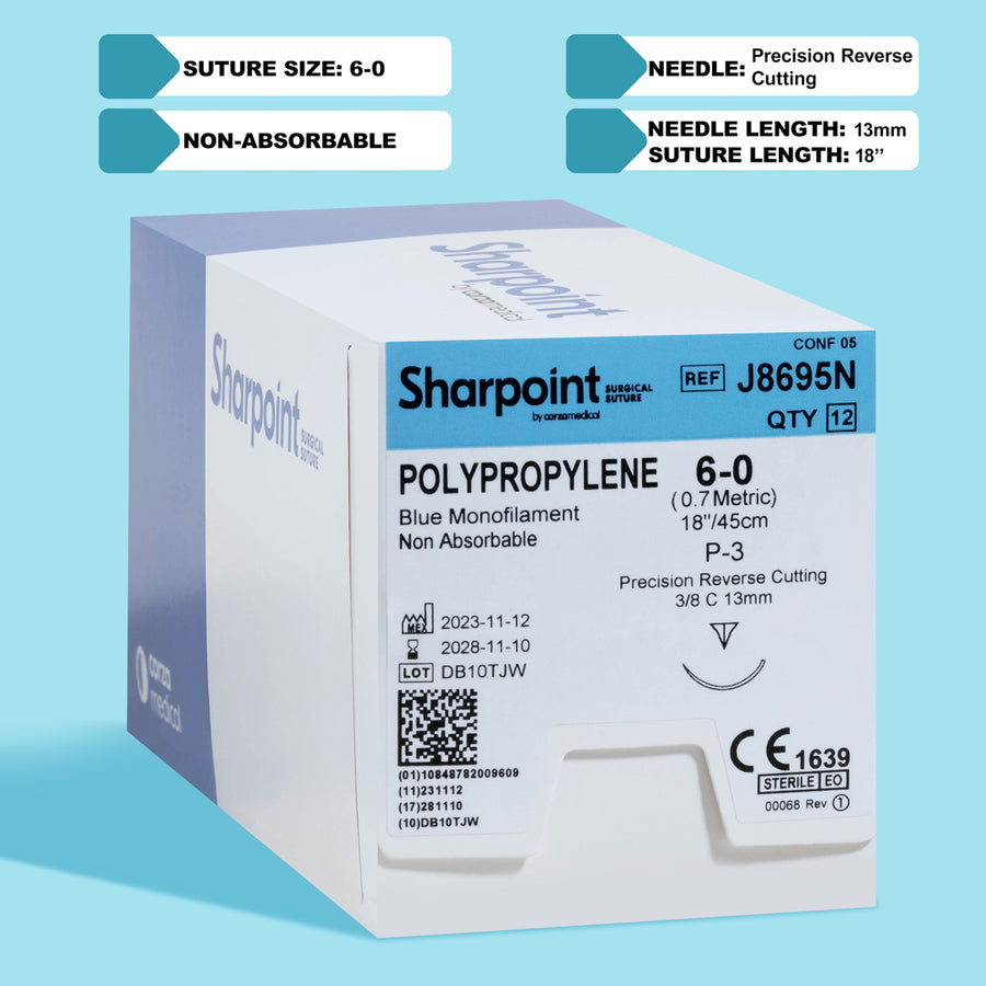 6-0 Polypropylene Suture, 18" P-3 Needle | J8695N