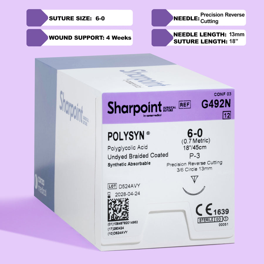6-0 Polysyn Braided Suture, 18" P-3 Needle | G492N