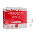 Swann-Morton #15 carbon steel surgical blade in sterile packaging, a small precision blade for fine incisions.