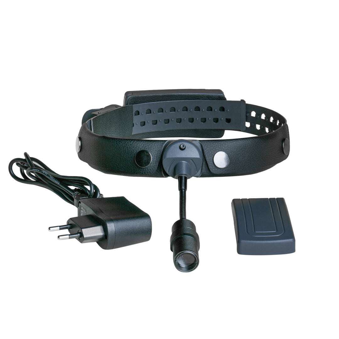 EliteVision surgical headlamp with LED light, adjustable focus, wireless operation, and extended battery life for precise surgical applications.