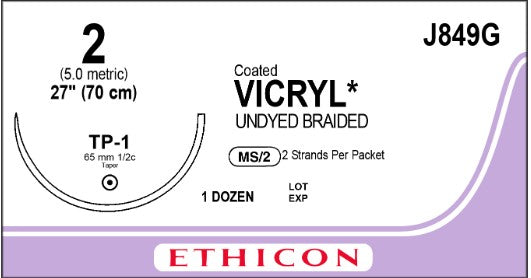 2 Vicryl Plus Undyed Suture, 27" TP-1 Needle | VCP849G