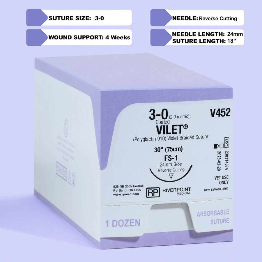 3-0 VILET Violet Suture, 30" FS-1 Needle | V452
