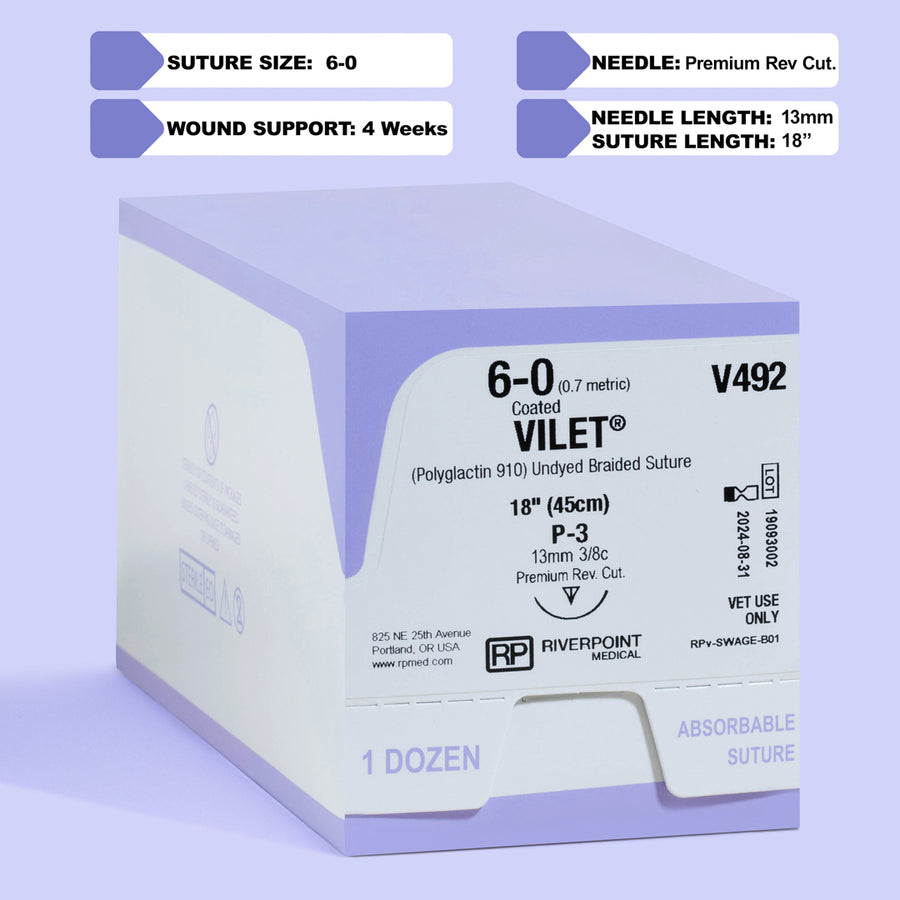 6-0 VILET Braided Undyed Suture, 18" P3 Needle | V492