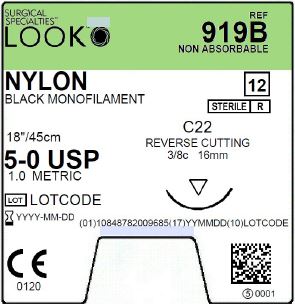 5-0 Nylon Black Suture, 18" C-22 Needle | 919B